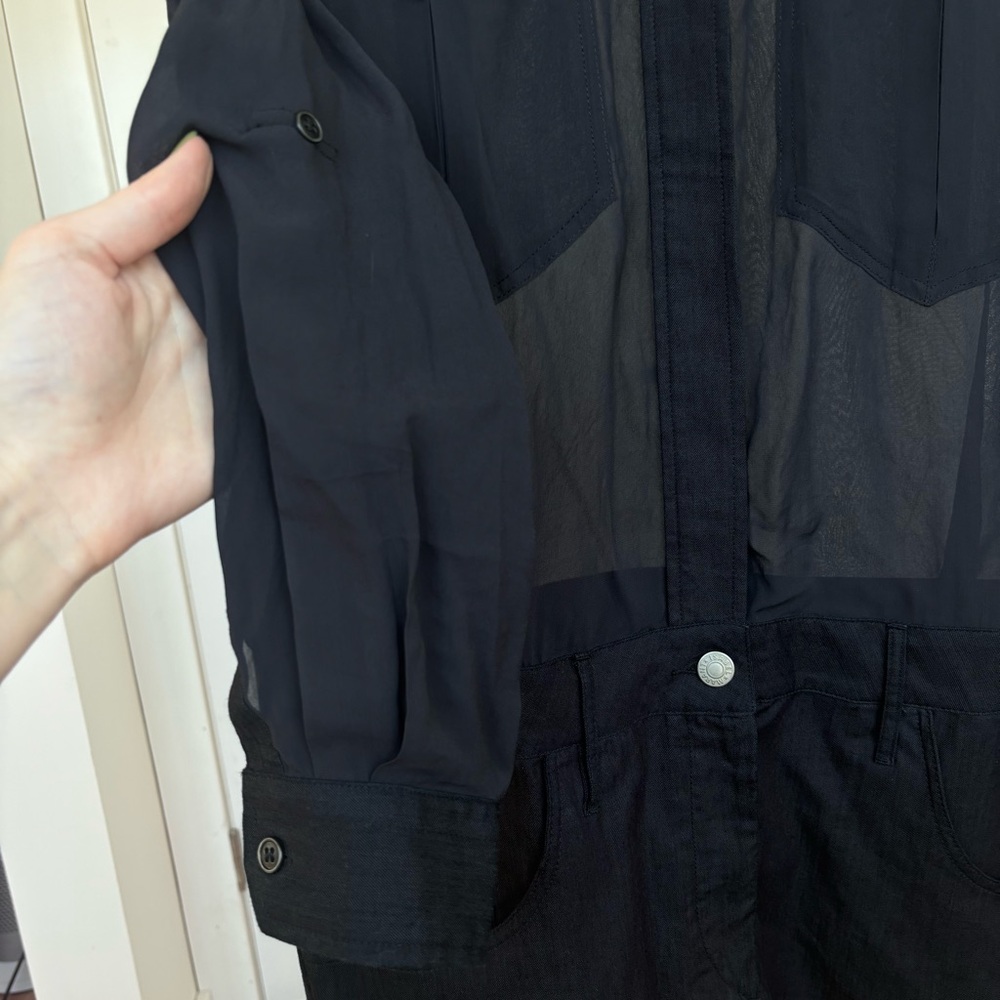 Isabel Marant navy sheer panel Mini utility shirt Dress Sz 40 / 8 - Picture 9 of 16